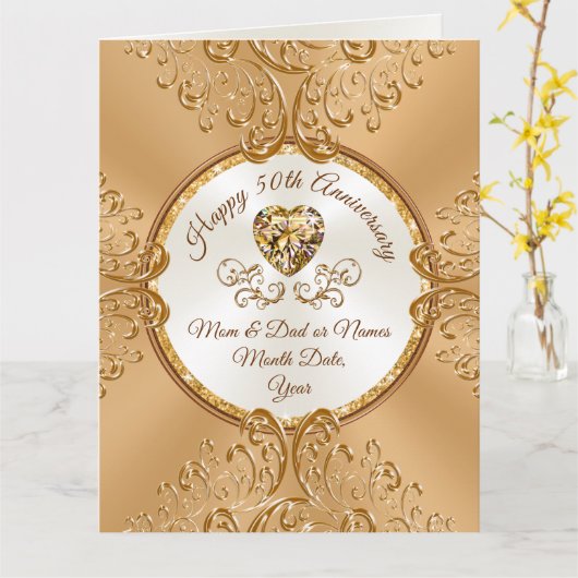  uiterlijk, GROOT, 50e bruiloft Jubileum Kaart (Gele Bloem)