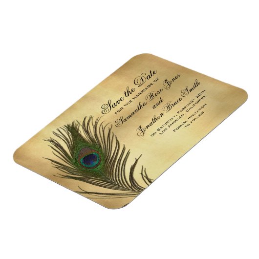 uiterlijk Peacock Feather Elegant Save the Date Magneet (Linkerzijde)