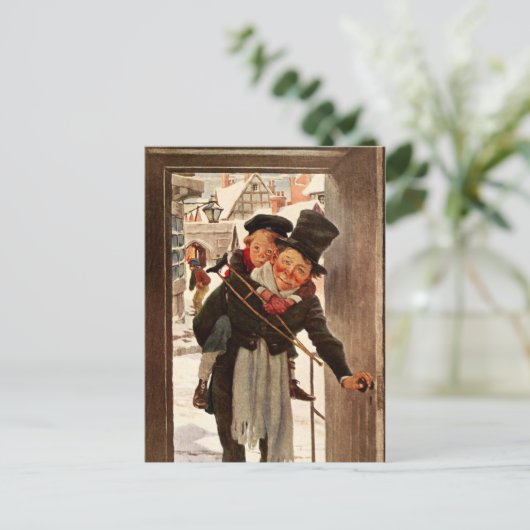 Uiterst klein Tim en Loodje Cratchit op de Dag van Feestdagenkaart (Staand voorkant)