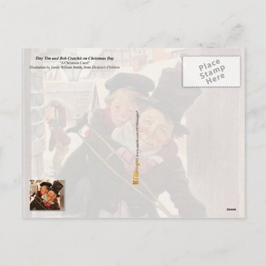 Uiterst klein Tim en Loodje Cratchit op de Dag van Feestdagenkaart (Achterkant)