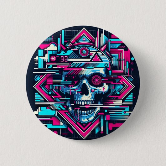Uitgeblikte Skull Cyberpunk Ronde Button 5,7 Cm (Voorkant)