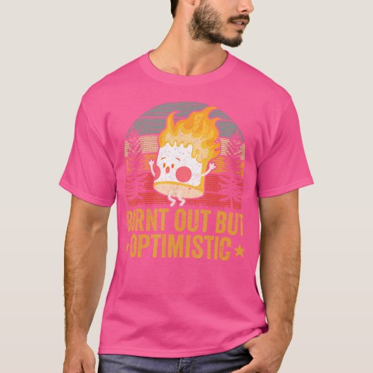 Uitgebrande maar optimistische camper marshmallow  t-shirt (Voorkant)