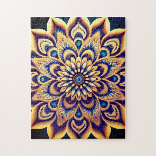 Uitgebreid Blauwgroen Blauw Goud Bloemen Geschilde Legpuzzel (Verticaal)