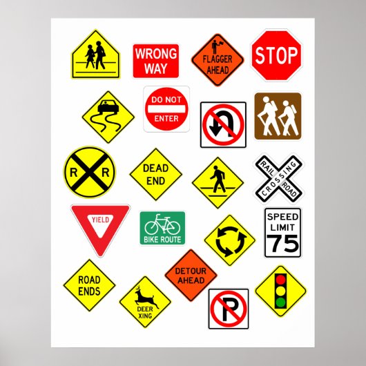 Uitgebreid Classic Road Sign Poster 21-objecten (Voorkant)