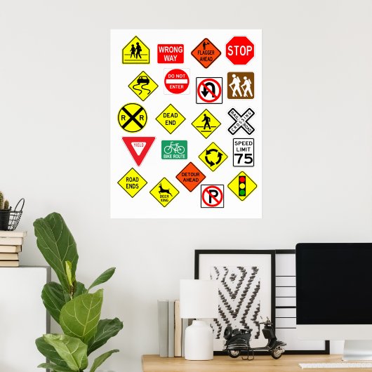 Uitgebreid Classic Road Sign Poster 21-objecten (Thuiskantoor)