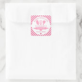 Uitgebreid met banana Bread Pink Gingham Kitchen Vierkante Sticker (Tas)