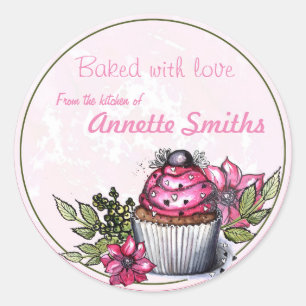 Uitgebreid met liefde / cupcake / gepersonaliseerd ronde sticker