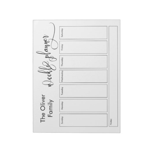 Uitgebreid script Eenvoudige weekplanner, wit Notitieblok (Linkerzijde)