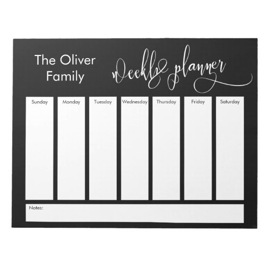 Uitgebreid script Eenvoudige weekplanner, zwart Notitieblok (Voorkant)