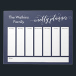 Uitgebreid script Simple Navy Weekly Planner Notitieblok<br><div class="desc">Deze veelzijdige weekplanner is opstelling met zeer basiselementen die allen kunnen worden uitgegeven... behalve de kopbal. De uitdrukking "wekelijkse planner"werd teruggegeven in een uitgewerkte, het draaien kalligrafiedoopvont en is geplaatst, als grafisch, bij de bovenkant van de pagina. Gebruik de velden sjabloon om uw gegevens toe te voegen zoals u dat...</div>