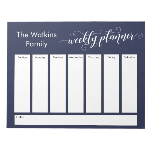 Uitgebreid script Simple Navy Weekly Planner Notitieblok (Voorkant)