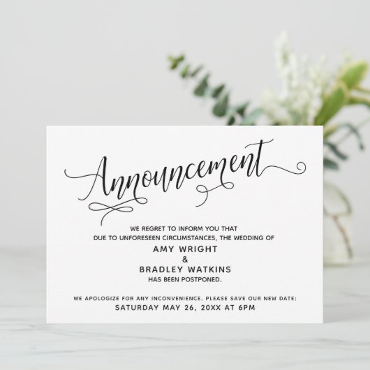 Uitgebreid script uitgestelde bruiloft aankondigin kaart (Staand voorkant)