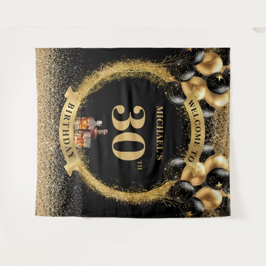 Uitgebreide 30e verjaardag Whiskey display voor ma Wandkleed (Voorkant (horizontaal))