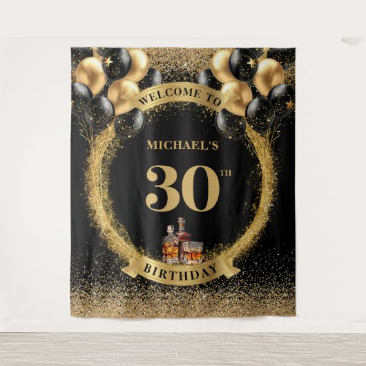 Uitgebreide 30e verjaardag Whiskey display voor ma Wandkleed (Voorkant)