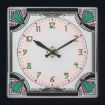 Uitgebreide Art Deco Clock Vivid Colors Versie Vierkante Klok<br><div class="desc">Art Deco-ontwerp met duidelijke,  leesbare cijfers.</div>