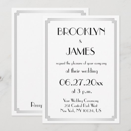 Uitgebreide Art Deco Silver Wedding-uitnodigingen Kaart (Voorkant / Achterkant)