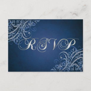 Uitgebreide Baroque Blue Scroll RSVP-kaart RSVP Kaartje