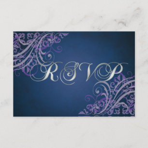 Uitgebreide Baroque Paarse Scroll RSVP-kaart RSVP Kaartje