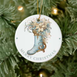 Uitgebreide Blauwe Victoriaanse Kous Kerstmis  Keramisch Ornament