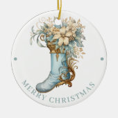 Uitgebreide Blauwe Victoriaanse Kous Kerstmis Keramisch Ornament (Voorkant)