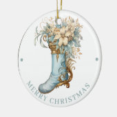 Uitgebreide Blauwe Victoriaanse Kous Kerstmis Keramisch Ornament (Links)