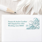 Uitgebreide Blauwgroen Scroll White Wedding Addres Etiket (Insitu)