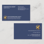 Uitgebreide blauwminimalistische Gold Airplane Log Visitekaartje (Voorkant / Achterkant)