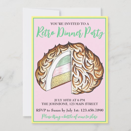 Uitgebreide Bombe Alaska Retro Dinner Party Desser Kaart (Voorkant)