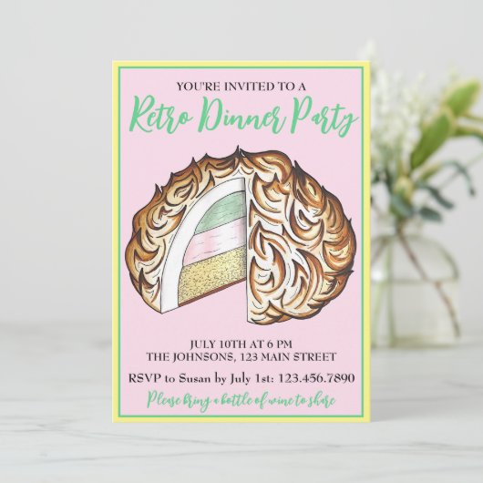 Uitgebreide Bombe Alaska Retro Dinner Party Desser Kaart (Staand voorkant)