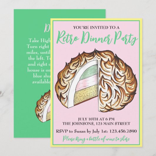 Uitgebreide Bombe Alaska Retro Dinner Party Desser Kaart (Voorkant / Achterkant)