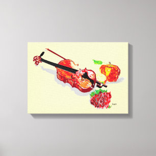 Uitgebreide Canvas Afdrukken: Violin Roos en appel Afdruk
