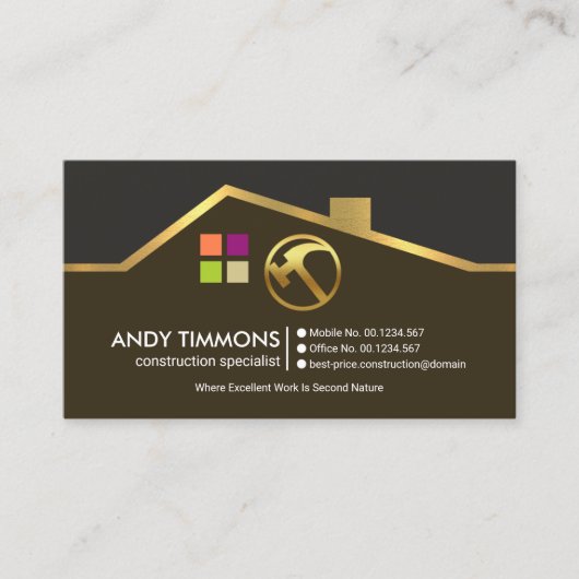 Uitgebreide Gold Rooftop Motif Handyman Constructi Visitekaartje (Voorkant)
