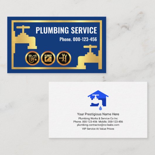 Uitgebreide gouden buisjes blauw water dat lekt visitekaartje (Voorkant / Achterkant)