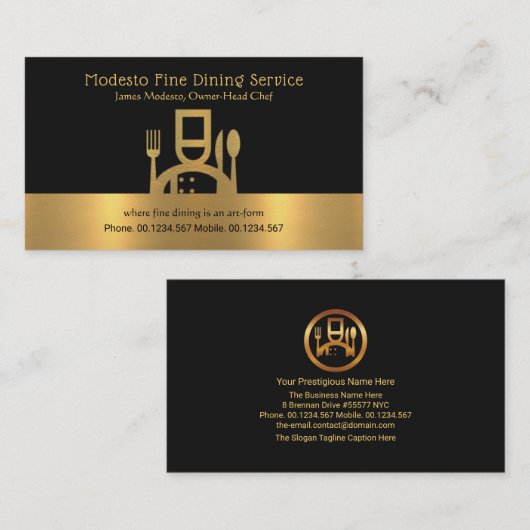 Uitgebreide goudlegance Chef Border Fine Dining Visitekaartje (Voorkant / Achterkant)