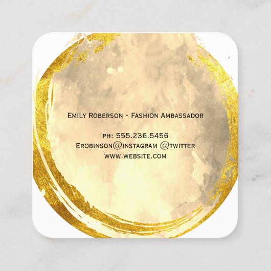 Uitgebreide goudpenseelWaterverf met monogram Vierkante Visitekaartje (Achterkant)