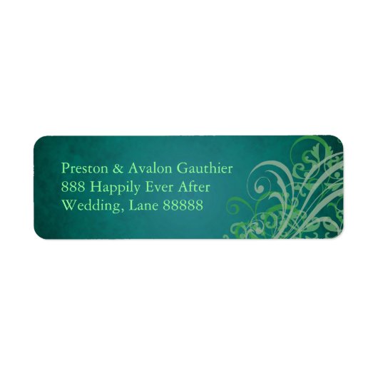 Uitgebreide Green Scroll Blauwgroen Weddenschapsla Etiket (Voorkant)
