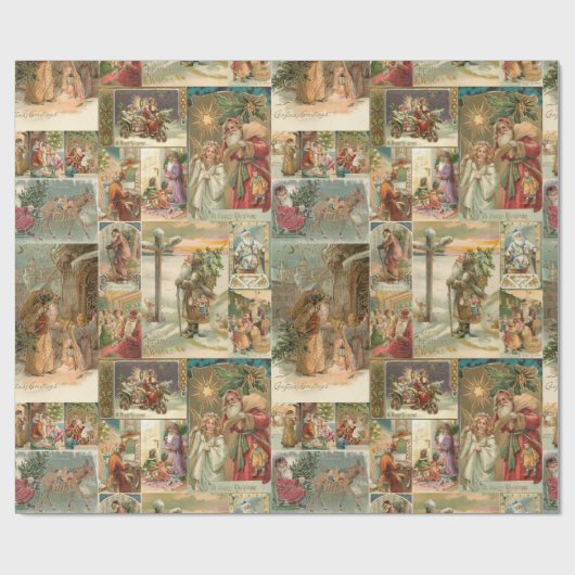 Uitgebreide  kerstbekkencollage cadeaupapier (Vlak)