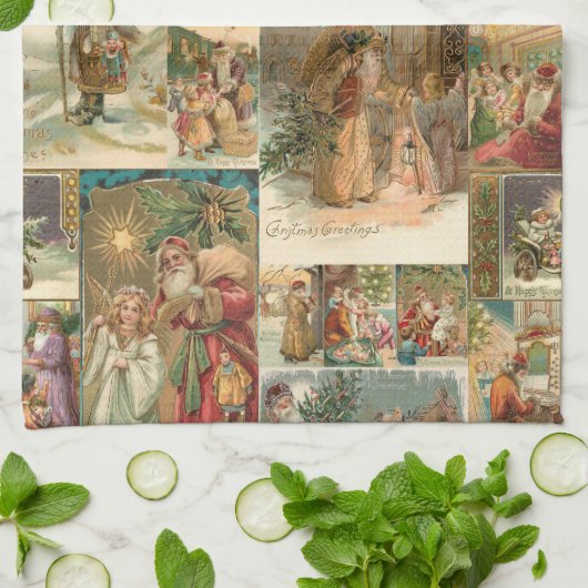 Uitgebreide  kerstbekkencollage theedoek (Gevouwen)