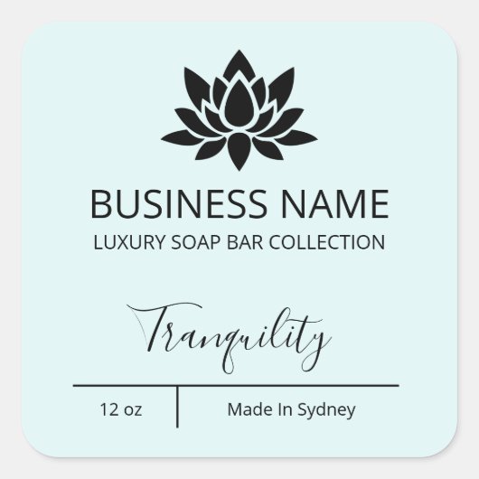 Uitgebreide Luxury Lotus Pastel Blue Soap Bar-labe Vierkante Sticker (Voorkant)