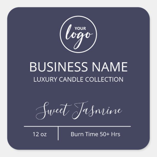 Uitgebreide marineblauw-kaarsenlabels vierkante sticker (Voorkant)