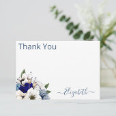 Uitgebreide marinepuin Blue Floral Bedankkaart (Staand voorkant)