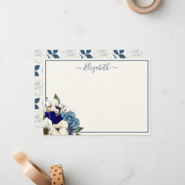 Uitgebreide marinepuin Blue Floral Notitiekaartje