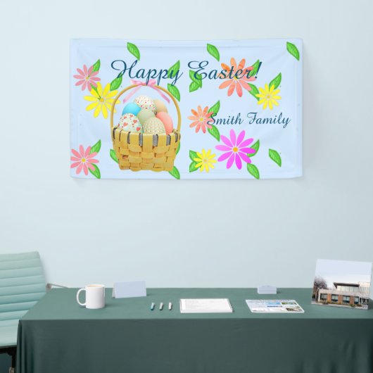 Uitgebreide paasmandje en bloemen spandoek (Beurs)