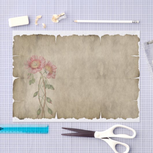 Uitgebreide roze bloemen op papier met perkamentpa (Craft)