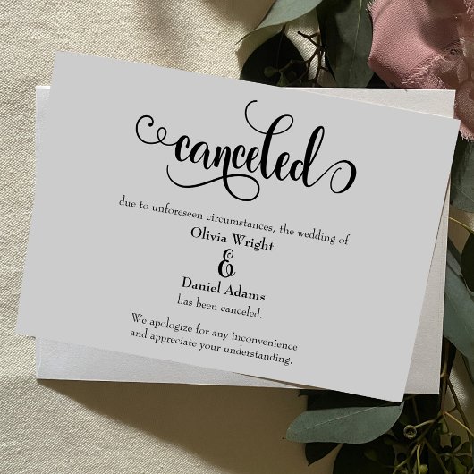 Uitgebreide script afgeblazen trouwdatum bekendmak kaart