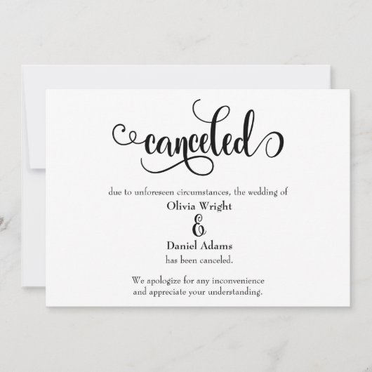 Uitgebreide script geannuleerde huwelijksaankondig kaart (Voorkant)