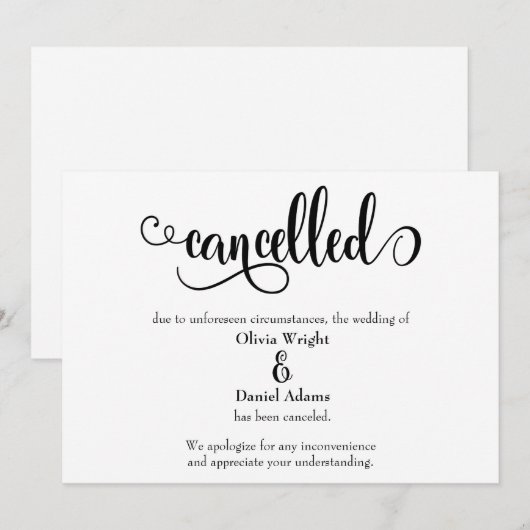 Uitgebreide script geannuleerde huwelijksaankondig kaart (Voorkant / Achterkant)