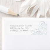 Uitgebreide Silve Scroll White Wedding Address Lab Etiket (Insitu)