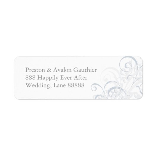 Uitgebreide Silve Scroll White Wedding Address Lab Etiket (Voorkant)