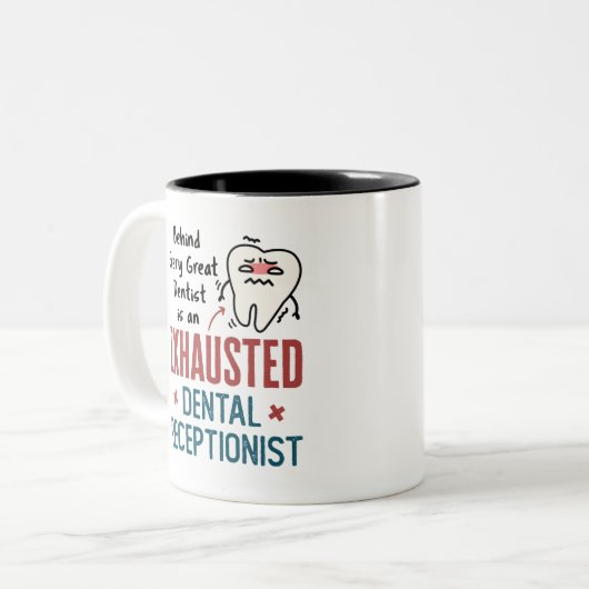 Uitgebreide tandheelkundige receptionist Funny Fro Tweekleurige Koffiemok (Voorkant links)